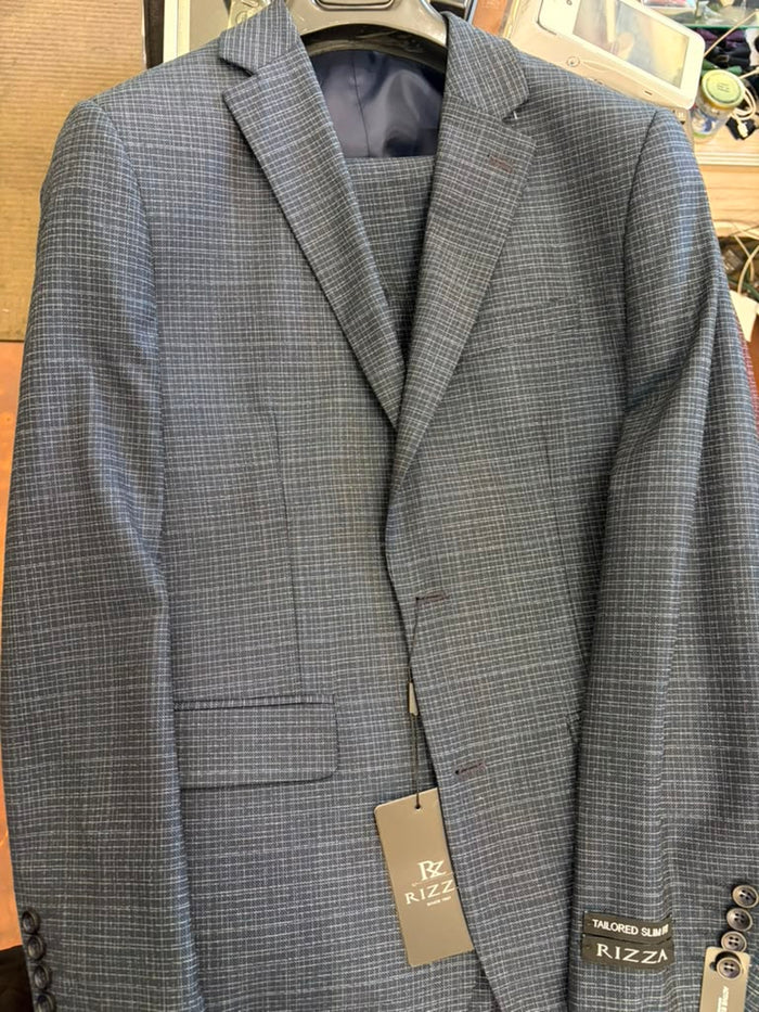 Men's Blue Micro Check Hounstooth small windowpane plaid  3-Piece Suit – Vested Slim Fit Business, Wedding & Formal Suit