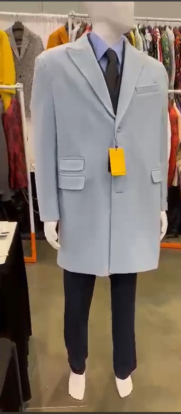 Mens Light Blue Wool Overcoat – Modern Long Coat with Classic Tailored Fit in Sky Blue - Image 5