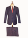 Men’s Navy Blue and Burgundy Checkered Two-Piece Suit Plaid Windowpane – Flat Front Pants or Pleated Wide Leg Pants - 100% Wool
