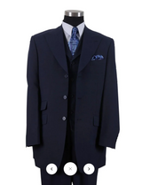 Men’s 1920s Navy Blue Zoot Suit – Classic Gangster 3-Piece Long  - Classic Fit Pleated Pants