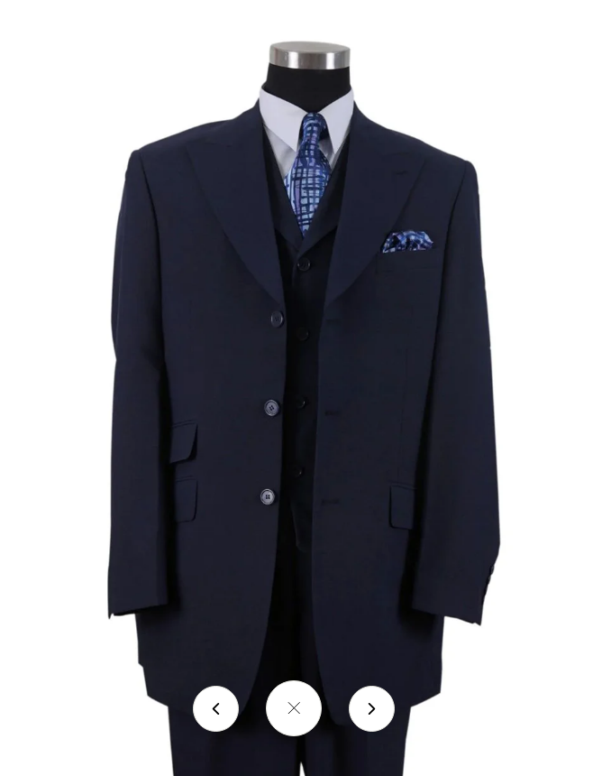 Men’s 1920s Navy Blue Zoot Suit – Classic Gangster 3-Piece Long  - Classic Fit Pleated Pants