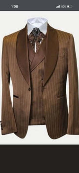 Men’s Brown Pinstripe Western Cowboy Tuxedo, Contrast Shawl Lapel Formal Suit for Weddings, Prom, Parties, and Special Occasions
