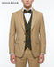 Men’s Khaki 3 Piece Suit with Patterned Vest, Great Gatsby Inspired Formal Suit for Weddings, Mardi Gra in Tan Camel Color
