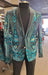 Men’s Black and Turquoise Blue With teal green Sequin Dinner Jacket, Formal Prom Wedding Paisley Floral Mardi Gra Pattern