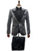 Silver Metallic Tuxedo Suit with Black Satin Peak Lapel – Mens Slim Fit Formal Wedding and Prom Attire in Charcoal Grey With Pants