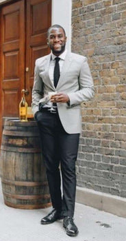 Men’s Light Grey Slim Fit Blazer Sport Coat with Black Pants | Premium Formal and Smart Casual Outfit