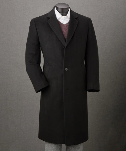 Men’s Big and Tall Black Cashmere Overcoat – Full-Length Winter Dress Coat for Business and Formal Wear
