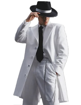 Men’s White Long Zoot Style Suit  | Vintage Gangster Mafia Formal Coat with Black Pants