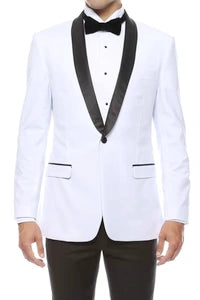 Men’s White Cowboy Blazer with Black Satin Lapel – Western Formal Tuxedo Style Jacket