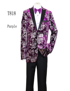 Men's Pinkish ~ Purple Paisley Tuxedo Jacket with Black Satin Lapel – Formal Prom and Wedding Blazer in Meganta Color