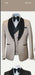 Men’s Beige Pinstripe Western 3 Piece Tuxedo Suit with Black Shawl Lapel, Formal Cowboy Wedding Prom Suit in Tan Khaki Color