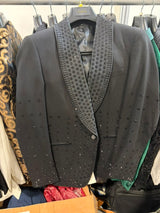 Men’s Black Western Blazer – Cowboy Tuxedo Jacket with Studded Shawl Collar with Glitter Lapel Rhinestone Lapel