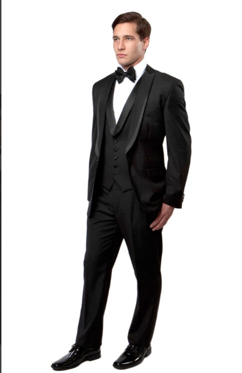 Black Western Tuxedo for Men | Classic Three Piece Formal Wedding Peak Lapel with Trim Collar Cowboy Suit - Image 12
