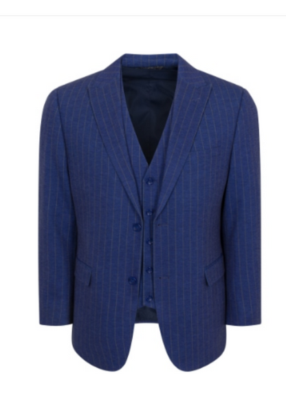 Men’s Cobalt Blue 3 Piece Suit – Indigo Light Blue Pinstripe Formal Suit with Vest for Wedding, Business Two buttons Modern Fit