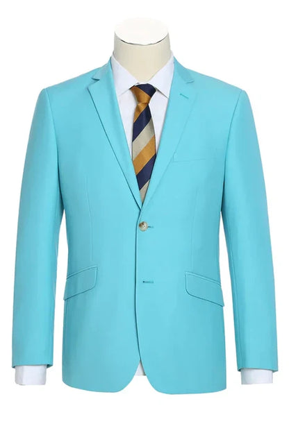 Men’s Aqua Blue 2 Piece 2 Button Suit, Formal Dress Suit for Weddings, Prom, Parties, Summer Events, Turquoise Light blue Modern Fit