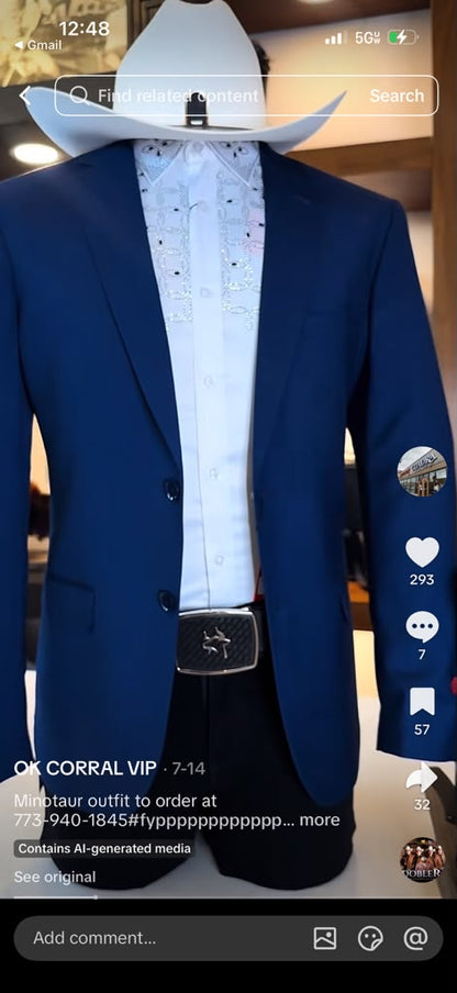 Men’s Dark Royal Blue Western Blazer – Cowboy Sport Coat Jacket with Two-Button Front Saphire Indigo Cobalt Blue