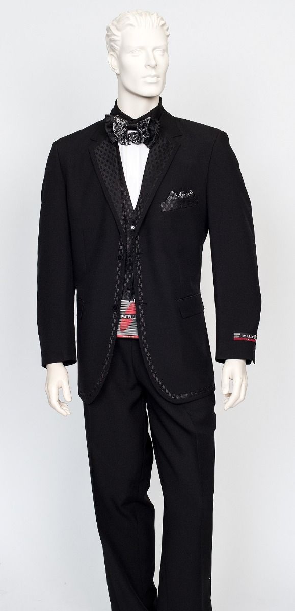 Men's Black Vested Tuxedo Suit with Patterned Lapel – Classic Formal Suit for Wedding, Party and Evening Events - Image 10