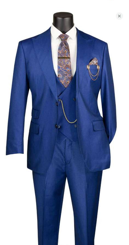Men’s Royal Blue 3 Piece Suit Set with Vest – Formal Wedding and Party Wear Suit - Saphire Cobalt blue Modern Fit