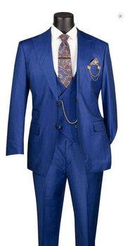 Men’s Royal Blue 3 Piece Suit Set with Vest – Formal Wedding and Party Wear Suit - Saphire Cobalt blue