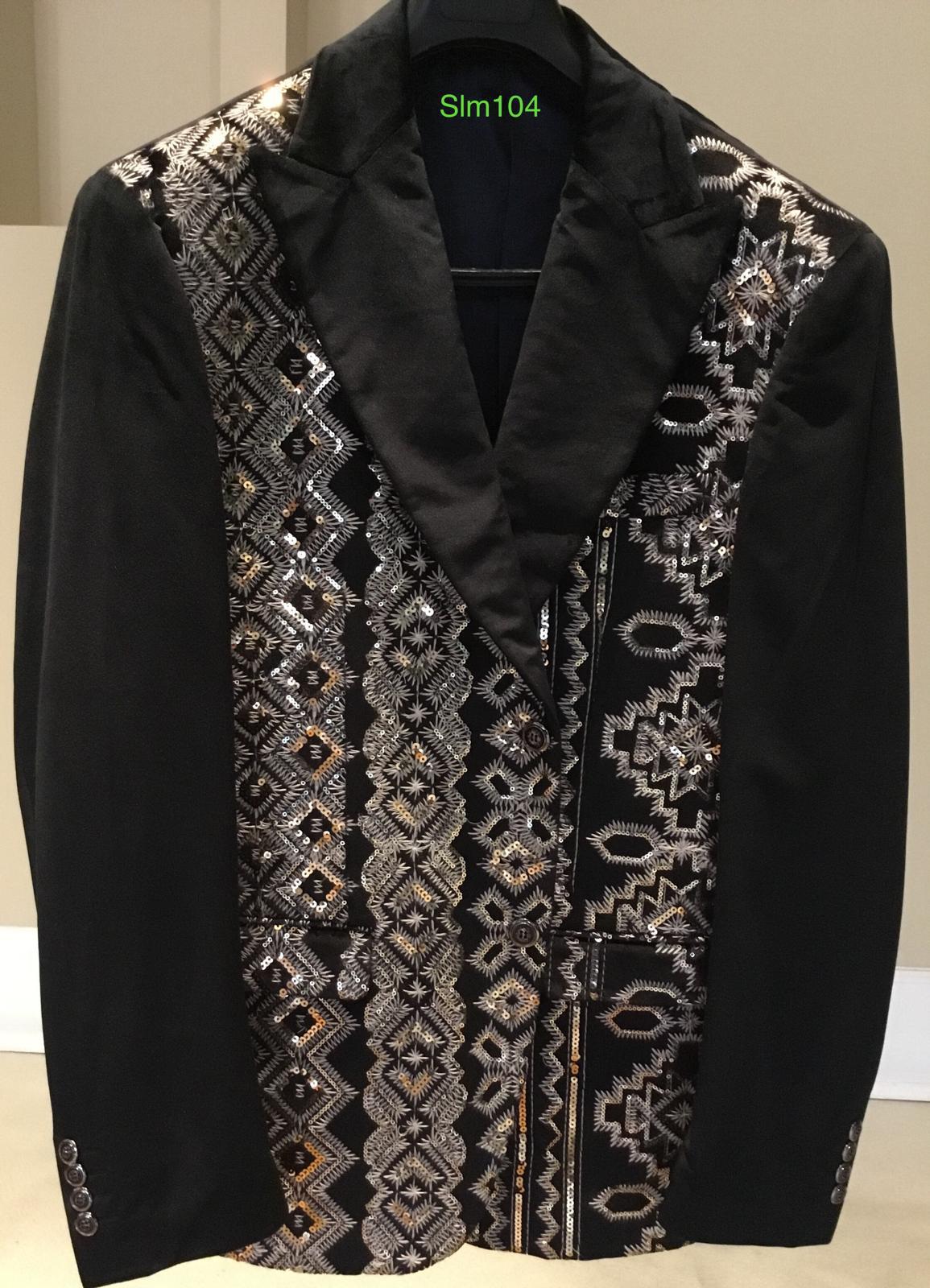Mens Black and White and Silver Sequin Embroidered Blazer – Luxury Designer Party Wear with Geometric Detailing - Image 8