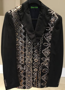 Mens Black and White and Silver Sequin Embroidered Blazer – Luxury Designer Party Wear with Geometric Detailing