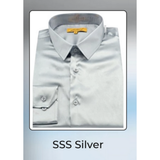 Men’s Silver Satin Dress Shirt  – Luxury Slim Fit Outfit for Parties, Weddings, and Formal Events