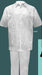 Men’s Linen White Embroidered Guayabera Two-Piece Set – Short Sleeve Shirt and Pants - Summer Walking Suit