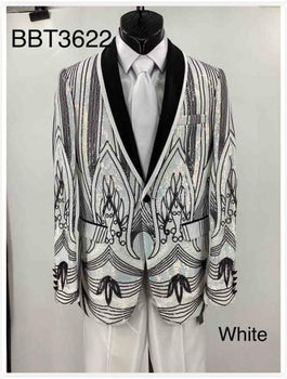 Men’s White and Black Patterned Tuxedo Blazer – Luxury Designer Dinner Jacket for Wedding, Prom and Formal Events New Year Christmas Holiday