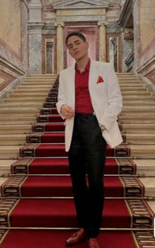 Tony Montana’s White Blazer Red Shirt Black Pants – Men’s White Blazer Outfit with Red Shirt and Black Trousers for Party, Wedding and Vintage Style Wear