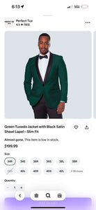 Men’s Emerald Green Tuxedo Jacket with Black Satin Shawl Lapel | Prom Dinner Blazer