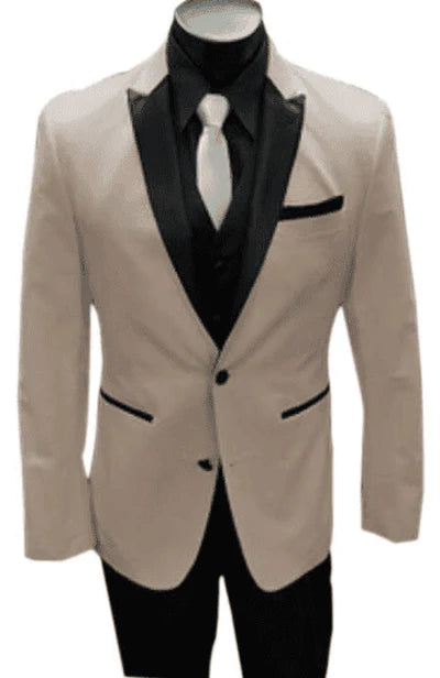 Men's Light Tan and Black Lapel Western Tuxedo Suit Set Wedding Party Cowboy Dress Tuxedo Black Pants - Image 11