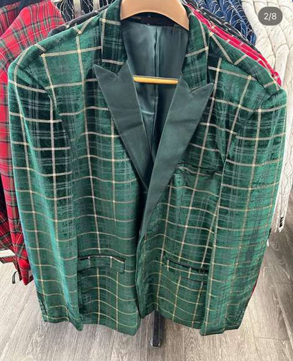 Men’s Green and Gold Plaid Christmas Holiday Blazer – Classic Check Party Jacket for New Year, Wedding and Festive New Year event