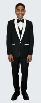 Boys Black Tuxedo Suit with White Shawl Lapel and Bow Tie | Formal Wedding & Prom Outfit Set - Image 9