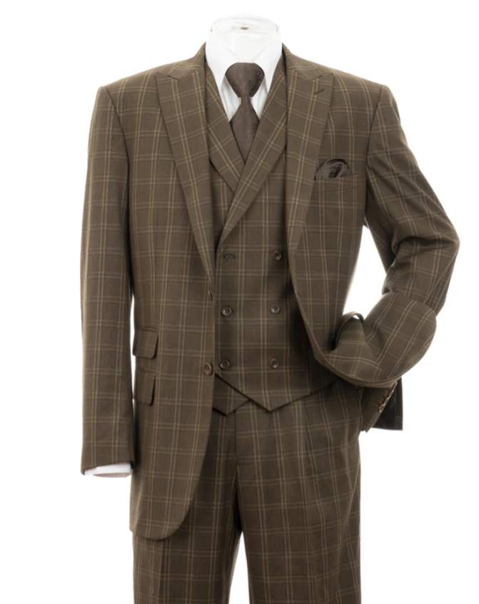 Men’s 1930s Brown Plaid 3 Piece Suit, Vintage Formal Wedding Business Dress Suit Set  Modern Fit