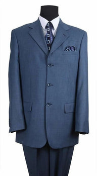 Mens Steel Blue 3-Button Classic Suit – Formal Business Attire with Vest, Tie and Pocket Square