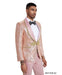 Men’s Rose Gold Pink Prom Tuxedo Suit – Slim Fit Paisley Pattern Formal Tuxedo Suit for Prom, Wedding and Special Events