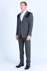 Men’s Dark Charcoal Western Blazer with Black Suede Yokes, Cowboy Sport Coat for Ranch Wedding and Country Events By Platini