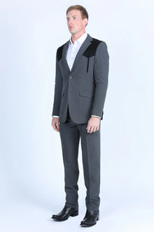 Men’s Dark Charcoal Western Blazer with Black Suede Yokes, Cowboy Sport Coat for Ranch Wedding and Country Events By Platini
