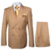 Mens Camel - Bronze - Goldish khaki Double-Breasted Suit – Luxury 2-Piece Formal Set with Gold Buttons and Peak Lapels by Rossi Man