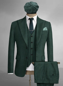 Men’s Hunter Green Pinstripe 3-Piece Suit – Vintage Wedding, Prom and Formal Suit with Matching Vest