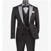 Men’s Black And White Lapel 3 Piece Tuxedo Suit with Silver Gray Satin Lapel | Formal Wedding Prom Suit Set