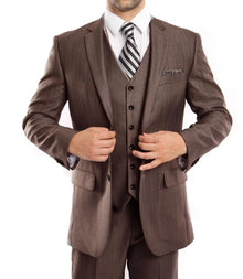 Men’s Brown Sharkskin 3 Piece Suit – Textured Two Button Vested Business Formal Suit for Wedding, Party Wear Vested