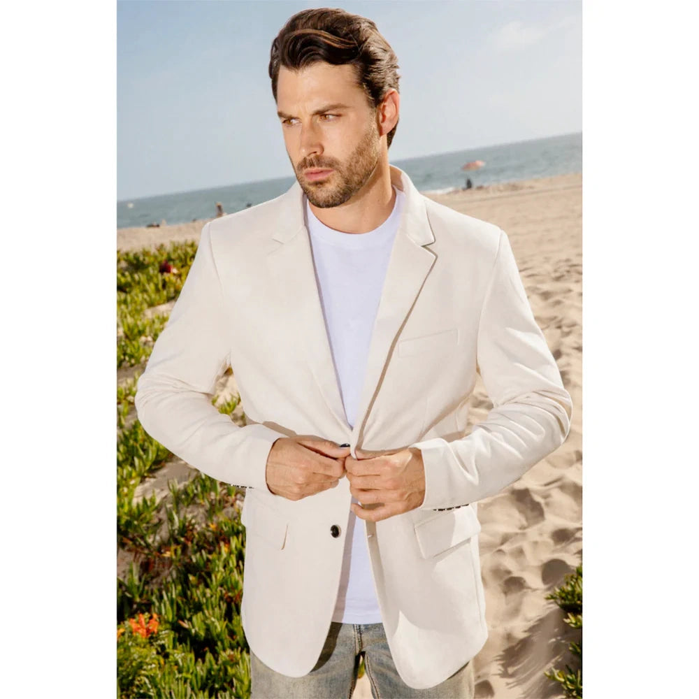 46 Men's Off White Casual Blazer – Classic Western Style Lightweight Summer Cowboy Jacket Casual Ivory Cream Color