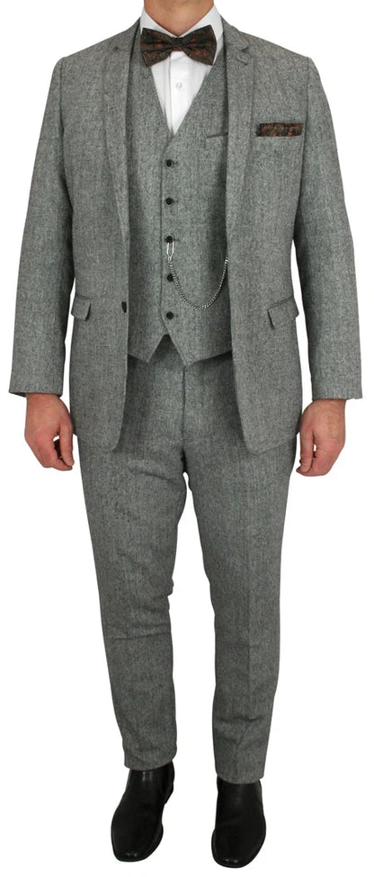 Men’s Edwardian Grey 3-Piece Suit – Dickens Downton Abbey Victorian Vintage Tweed Suit