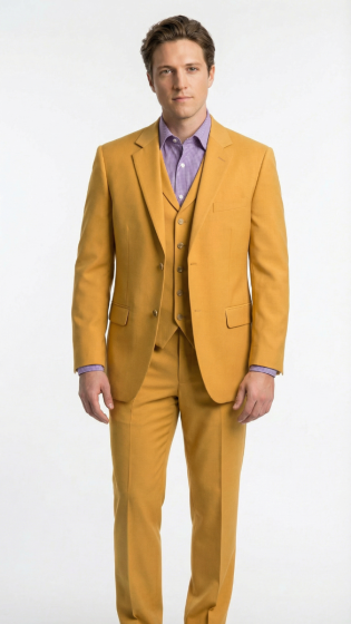 Men’s Mustard Yellow Three Piece Suit | 2 Button Notch Lapel in Gold Color - Church Suit Modern Fit