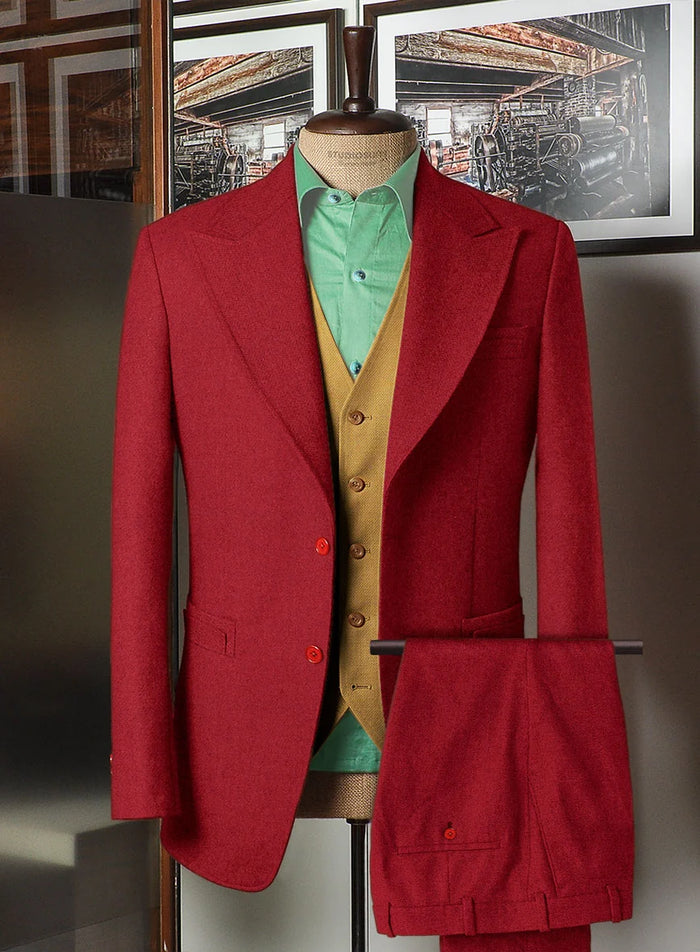 Men's Joker 2019 Red 3-Piece Suit – Joaquin Phoenix Movie-Inspired Costume with Mustard Orange Vest & Green Shirt & Tie Package