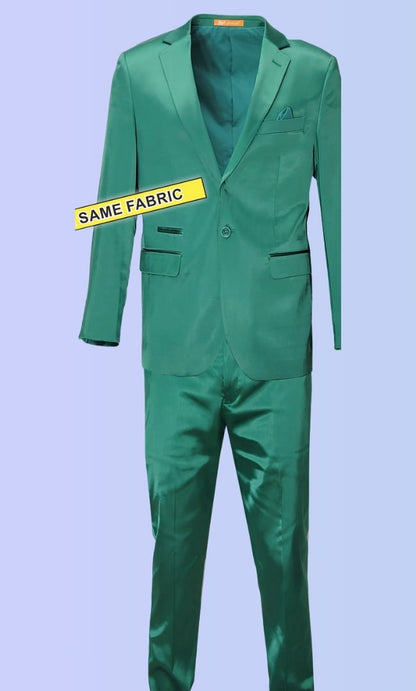 Mens Shiny emerald Green Sateen 2-Piece Slim Fit Suit – Formal Blazer and Pants Set Prom Wedding