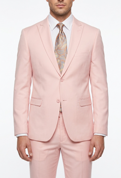 Men’s Light Pink 2 Piece Suit, Formal Dress Suit for Weddings, Prom, Parties, Summer Events Slim Fitted By Vitali Peach / 44 Regular Jacket+38 Waist