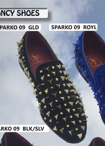 slim fit dress slacks Royal Shoes Black with Gold Spikes & Rhinestones Smoking Slip-on Red B – CC  Suits main image 1
