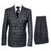 Men’s Charcoal Plaid Double-Breasted Suit –  Tailored Pants Windowpane Pattern By Rossiman
